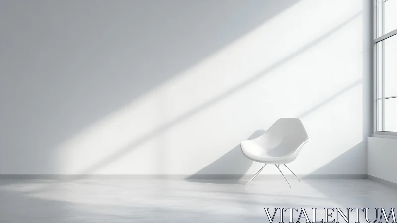 Calm sunlight fills a minimal room with a single white chair