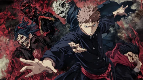 Dynamic cursed energy battle with three monstrous adversaries