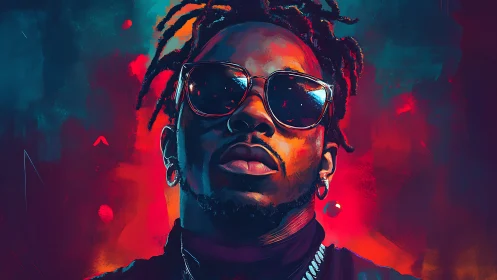 Digital portrait of man with sunglasses against vivid backdrop