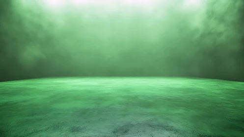 Green volumetric-lit platform with foggy atmospheric background field