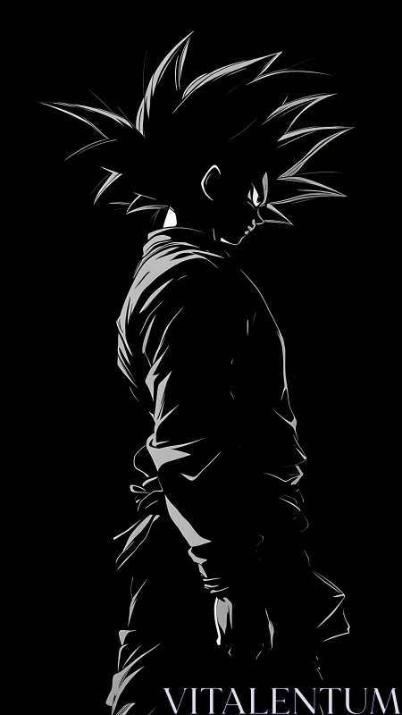 Anime warrior silhouette rendered in dramatic chiaroscuro linework