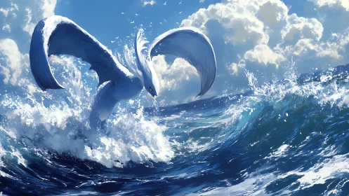 Stormwing guardian rises from roaring sapphire seas.