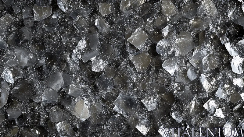 Crushed translucent mineral fragments form dense reflective surface