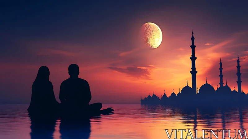 Two Hearts Under the Rising Moon's Golden Glow.