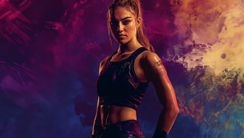 Confident young athlete glowing in bold sunset colors.