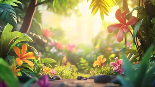 Sunlit jungle blossoms quietly rehearse a morning symphony