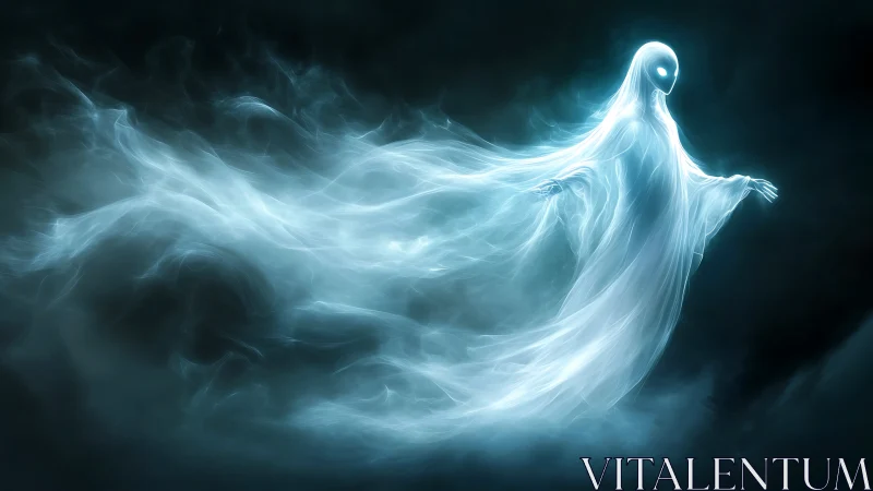 Ethereal humanoid figure formed from luminous mist flows.