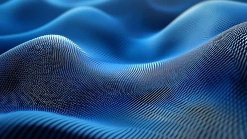 Blue digital mesh waves form undulating 3D surface grid