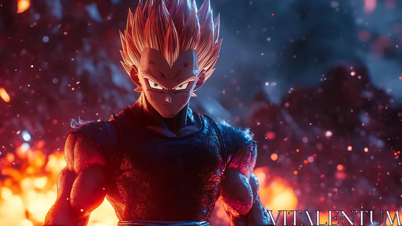 Highly lit Saiyan warrior rendered with cinematic depth of field