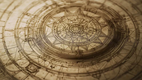 Radial geometric diagram with concentric technical rings.