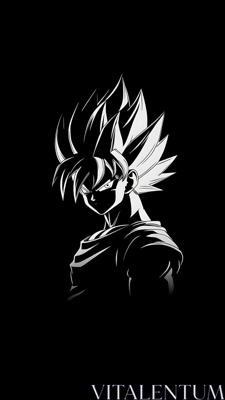 High-contrast monochrome anime warrior bust on black field