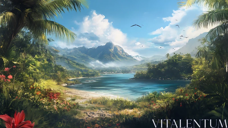 Tropical Paradise Valley with Mountain Peak and Coastal Waters