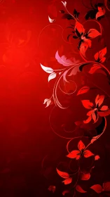 Crimson Botanical Flourish: Red Flowers Against Gradient Vignette.