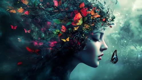 Butterfly thoughts unravel as a dreaming forest wears her hair