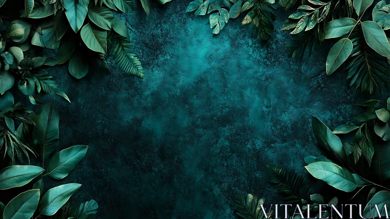 Lush emerald foliage framing a textured teal backdrop.