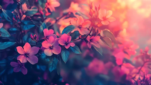 Pink Blossoms Glow in Magical Golden Light