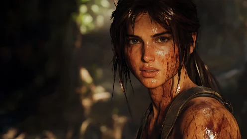 Battle-worn explorer rendered in cinematic jungle lighting.