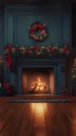Fireside Christmas glow under garlands, berries, and wreaths.