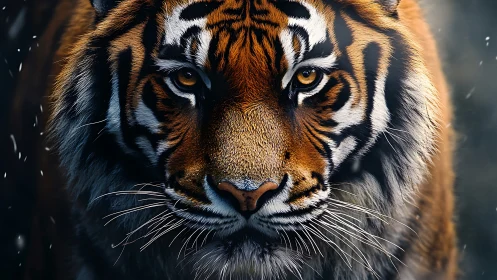 Intense tiger portrait with cinematic shallow depth of field.