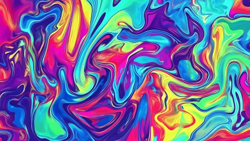 Multicolored fluid swirl abstraction with high saturation levels.