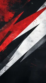 Angular red, white and black abstraction uses distressed geometry