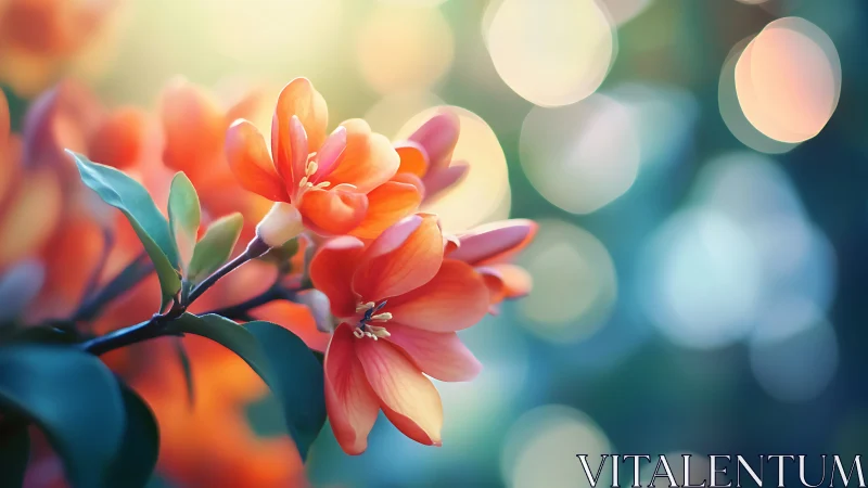 Blossoming flora against soft bokeh backdrop creates serene garden scene.