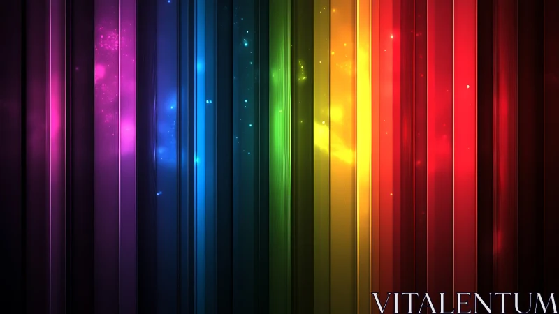 Radiant vertical rainbow beams glow with cosmic sparkles.