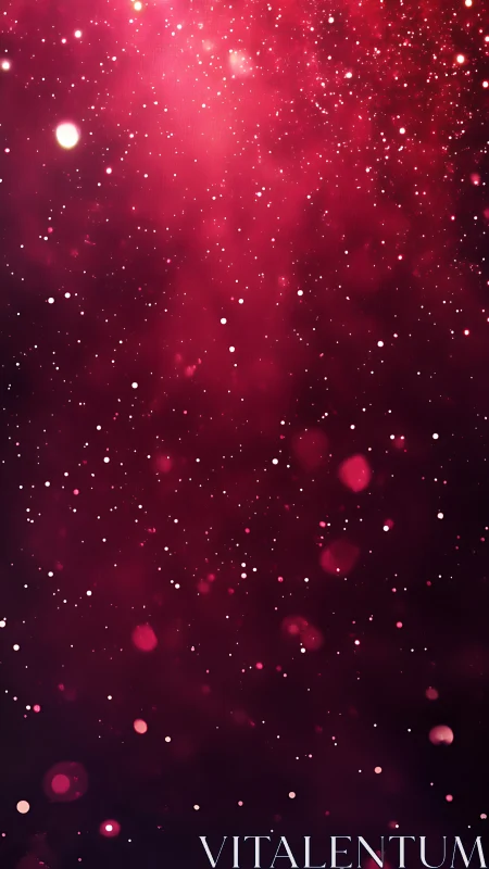 Crimson stardust drifts softly through a velvety cosmos veil