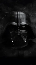 Specular black respirator helmet in low-key cinematic lighting.