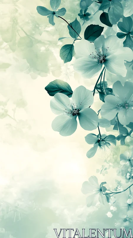 Luminescent Blooms in Soft Teal Watercolor Mist