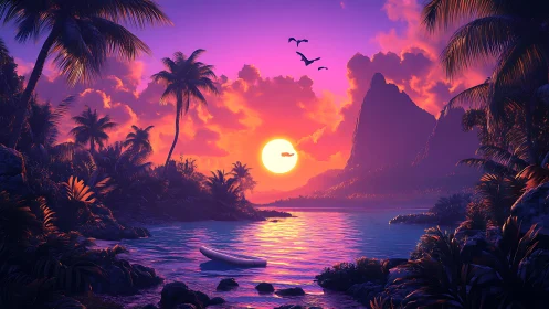Tropical Paradise at Sunset's Golden Hour.