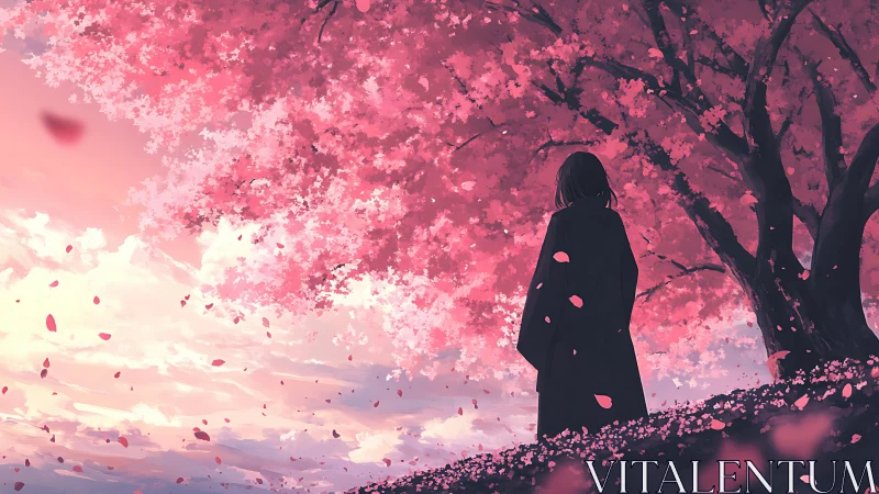 Quiet evening under drifting cherry blossom skies.