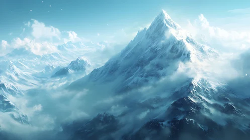 Glaciated alpine massif in atmospheric perspective rendering.