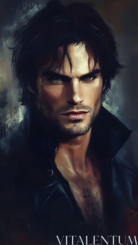 Male portrait in dark jacket with textured painted finish.