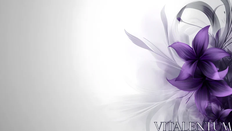 Abstract Purple Flowers Drift Through Ethereal Space.