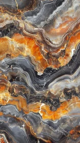 Layered black and orange marble slab shows vivid banded veins
