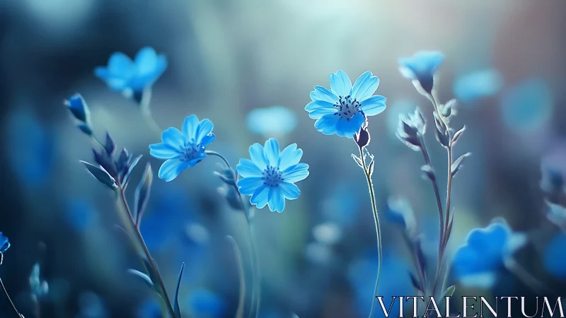 Blue flowers with selective focus botanical photography.