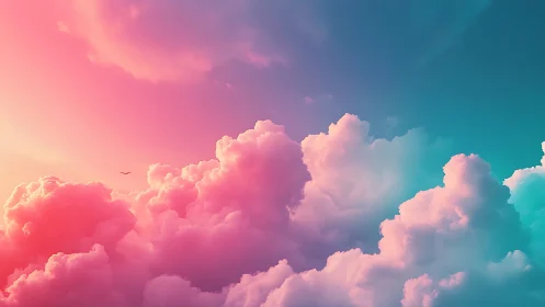 Soft pink and teal clouds under gradient sky at sunset.