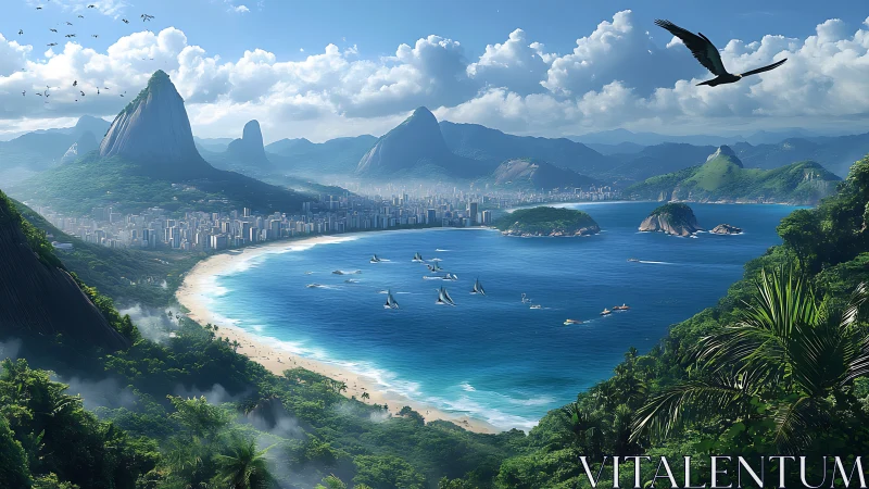 Tropical Coastal Paradise with Mountains and Urban Development