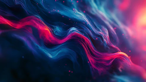 Digital painting of neon fluid waves in cosmic motion.