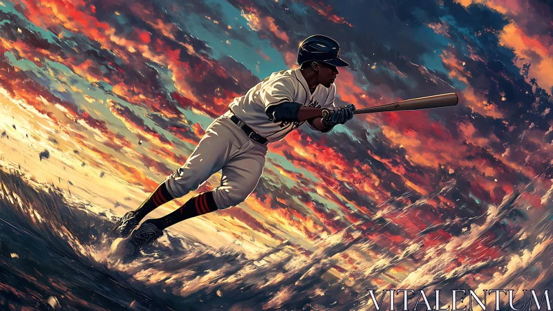 Baseball player rides a storm of color in dynamic motion