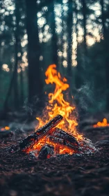 Campfire Burns Luminously Among Forest Darkness