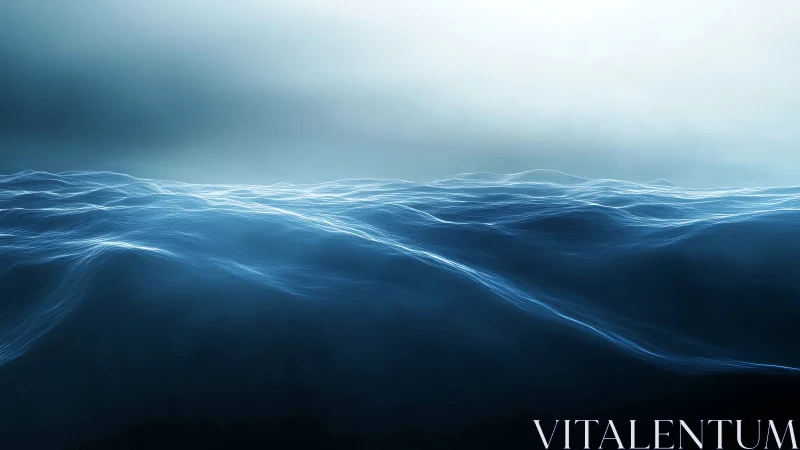 Luminous digital seascape with glowing abstract waves.