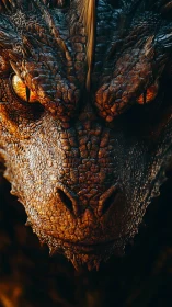 Fiery dragon close-up reveals molten eyes and scales.