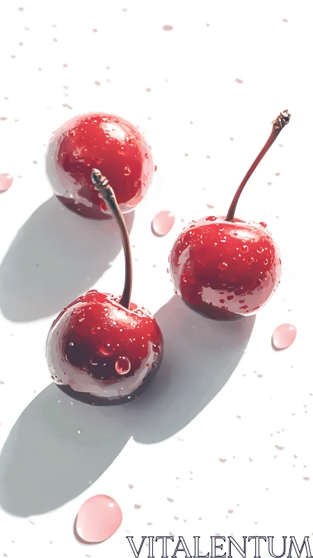 High-key digital study of wet cherries with cast shadows