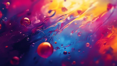 Chromatic liquid orbs over neon gradients in macro focus.