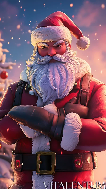Heroic stylized Santa Claus in detailed 3D winter portrait
