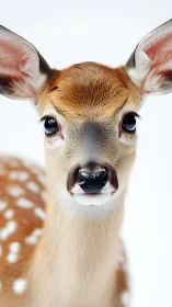 Gentle fawn portrait with bright minimalist backdrop.