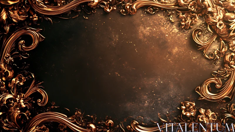 Baroque copper floral frame around dark textured void.