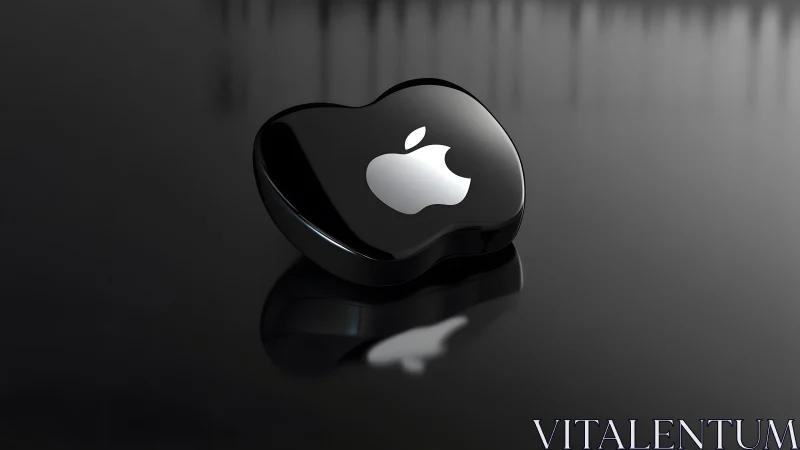 Shiny Black Apple Logo in 3D on Reflective Surface, Modern Style.